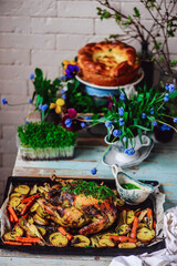 Easter chickens with herbs and lemon..style rustic
