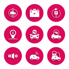 Set Eco car, Smart system, Electric, motor, Charging parking electric, and icon. Vector