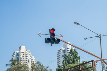 Red traffic light in at Mumbai, India