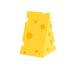 A piece of cheese on a white background. Dairy products. Flat illustration