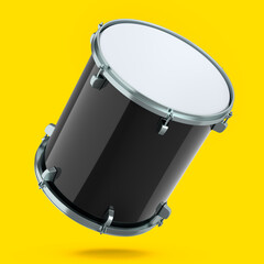 Fototapeta na wymiar Realistic drum on yellow background. 3d render concept of musical instrument