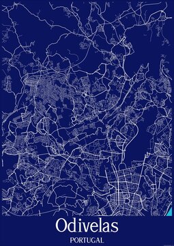 Dark Blue map of Odivelas Portugal.