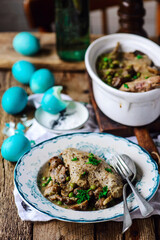 Easter chickens with herbs and lemon..style rustic