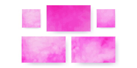 Set of abstract pink watercolor background horizontal and square shapes. For card template design. For wedding, valentine, birthday. Vector illustration.