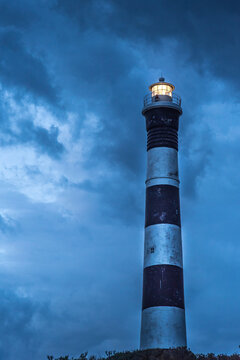 Lighthouse at blue hour in Claromeco, Buenos Aires , Argentina. Vertical