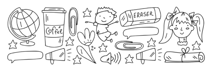 School, preschool, education. Creativity and imagination. Little children online education, e-learning.