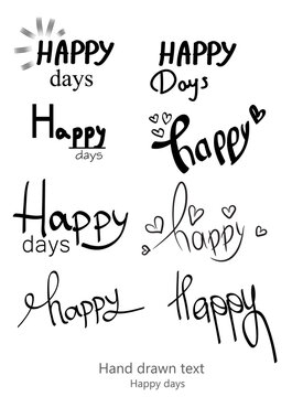 Handwritten modern typography, calligraphic text with
 with hearts Black text - Happy Day on a white background. Template for oops postcard, banner. Vector.
