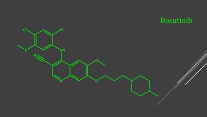 Obraz premium Bosutinib is a small molecule BCR-ABL and src tyrosine kinase inhibitor used for the treatment of chronic myelogenous leukemia.