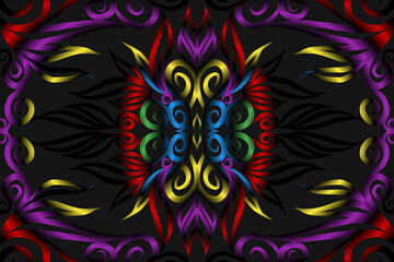 seamless colourful caleidoscope gradient flower art pattern of indonesian traditional tenun batik ethnic dayak ornament for wallpaper ads background sticker or clothing