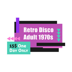 Fototapeta na wymiar Retro disco adult 1970s party template badge