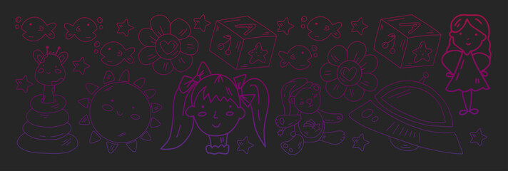 School and kindergarten vector pattern with little children. Girl and boys play and study