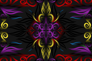 seamless colourful caleidoscope gradient flower art pattern of indonesian traditional tenun batik ethnic dayak ornament for wallpaper ads background sticker or clothing