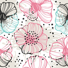 Seamless background with plants and flowers.