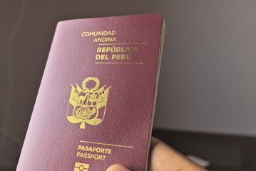 peruvian passport. document to travel abroad. passenger boarding.