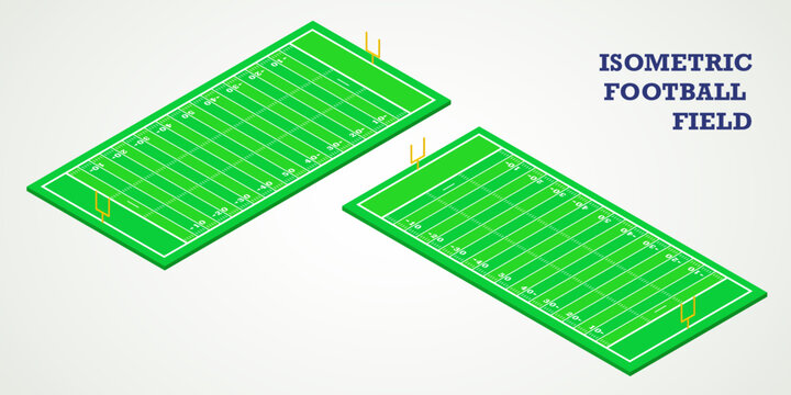 American football field in vectors. Isometric perspective.