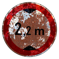 Old grunge EU road sign Prohibitory sign - Road closed to motor vehicles exceeding the maximum...