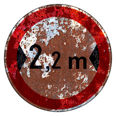 Old grunge EU road sign Prohibitory sign - Road closed to motor vehicles exceeding the maximum...