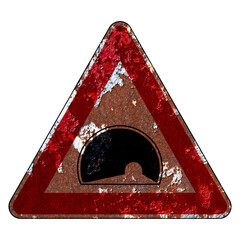 Old grunge EU road sign Warning sign - Tunnel