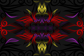 seamless colourful caleidoscope gradient flower art pattern of indonesian traditional tenun batik ethnic dayak ornament for wallpaper ads background sticker or clothing