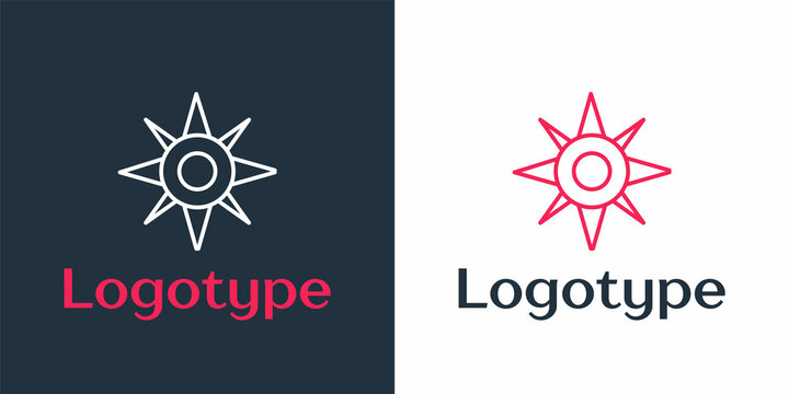 Logotype line Wind rose icon isolated on white background. Compass icon for travel. Navigation design. Logo design template element. Vector
