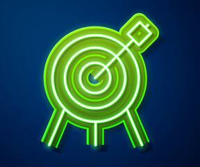 Glowing neon line Target sport icon isolated on blue background. Clean target with numbers for shooting range or shooting. Vector