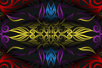 seamless colourful caleidoscope gradient flower art pattern of indonesian traditional tenun batik ethnic dayak ornament for wallpaper ads background sticker or clothing