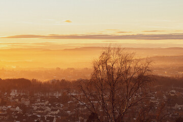Fototapeta na wymiar Beautiful sunset in the Oslo city in Scandinavia