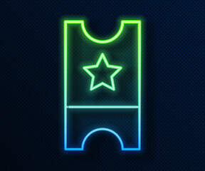 Glowing neon line Baseball ticket icon isolated on blue background. Vector