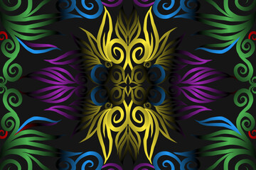 seamless colourful caleidoscope gradient flower art pattern of indonesian traditional tenun batik ethnic dayak ornament for wallpaper ads background sticker or clothing