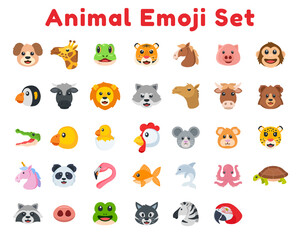 All animals vector emoticon icon set. Isolated animal colored emoji symbol collection. Animal icon set stock illustration