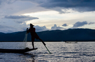 Fisherman at sea in Birma