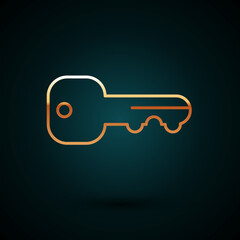 Gold line House key icon isolated on dark blue background. Vector