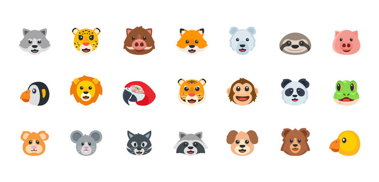 Animal emoji set. Vector animal icon set.