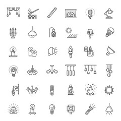 Outline Lamp Icon Set - Vector Graphics. illumination