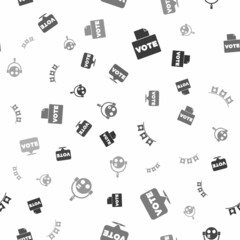 Set Vote box, , Carnival garland with flags and Tourist binoculars on seamless pattern. Vector