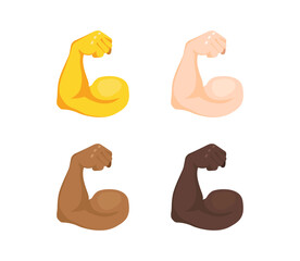 Biceps hand emoji icon set. Biceps gesture with all skin tones