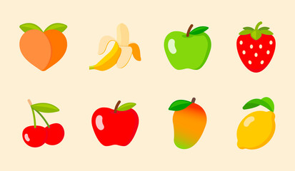 Fruit emoji set. Vector fruit emoticon illustration collection