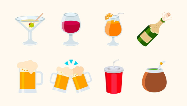 Vector Drinks icon set. Emoji drinks set. Emoticon drinks