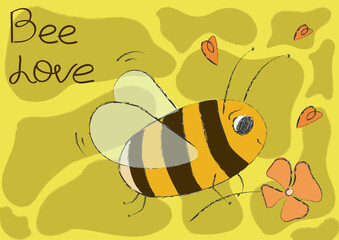 a bee flies with a flower in its paws