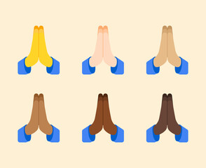 Folded hand emoji gesture. All skin tones folded hands emoticon