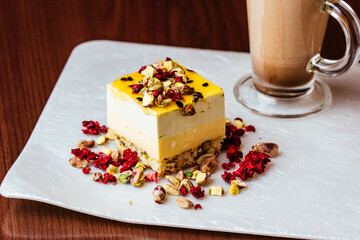 coffee and dessert in the interior of the coffee shop