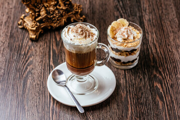 coffee and dessert in the interior of the coffee shop