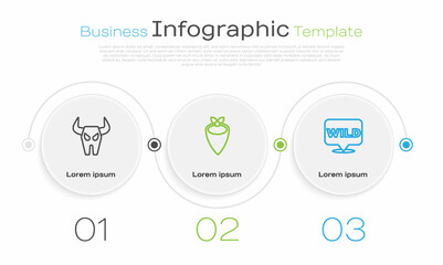 Set line Buffalo skull, Cowboy bandana and Pointer to wild west. Business infographic template. Vector