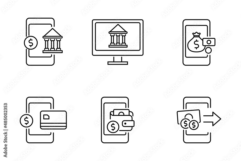 Canvas Prints Set of digital banking icon in linear style isolated on white background