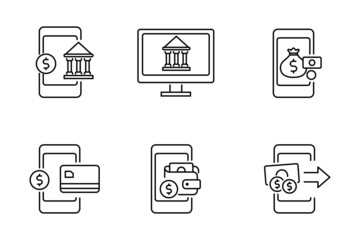 Set of digital banking icon in linear style isolated on white background