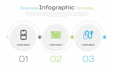 Set line Advertising, Browser setting and . Business infographic template. Vector