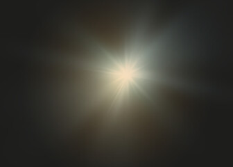 Natural, sun glare on a black background.A star in the haze. Glowing isolated white transparent light effect, glare.