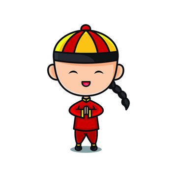 Konghucu boy cartoon character logo design template.