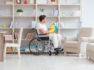 Disabled cleaner doing chores at home