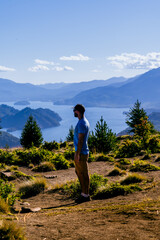 Fototapeta premium person on the top of mountain